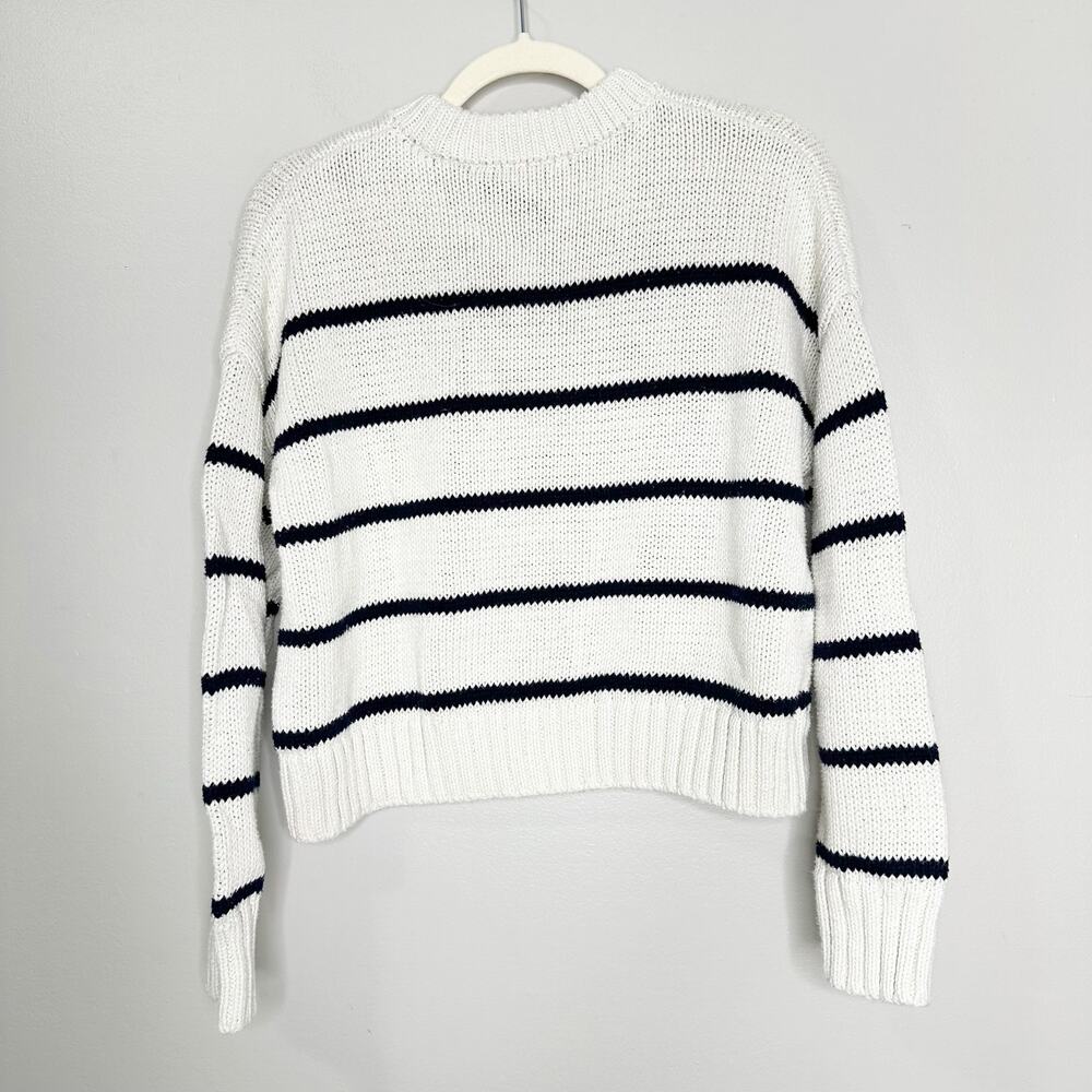 Jenni Kayne Chloe Striped Cropped Pullover Sweater Ivory Navy Cotton XXS - Picture 3 of 7